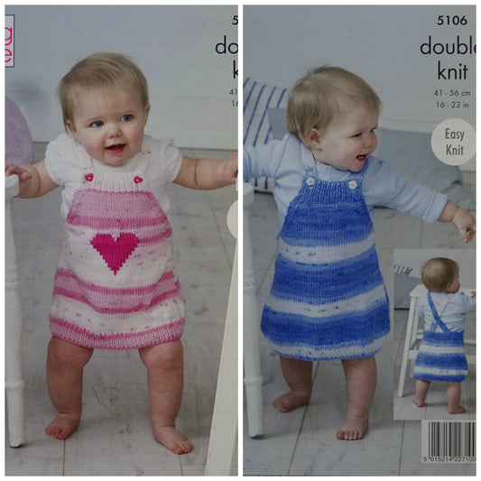 DIGITAL Knitting Pattern Baby Pinafore Dresses Cottonsoft DK King Cole 5106