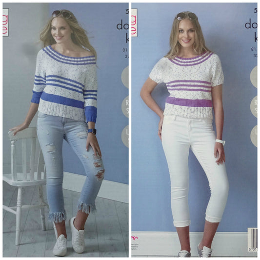 DIGITAL Knitting Pattern Ladies Striped Jumper and Top Cottonsoft DK King Cole 5118