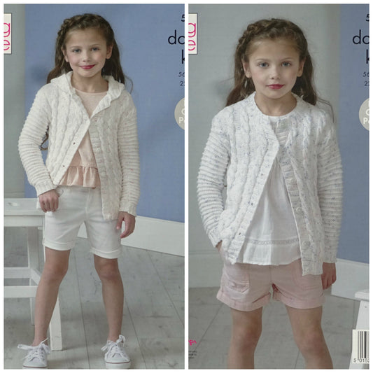 DIGITAL Knitting Pattern Girls Cable Cardigan & Hooded Cable Jacket DK King Cole 5123