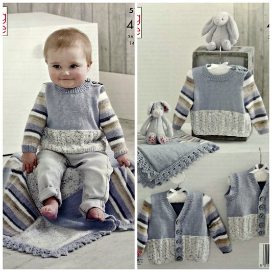 DIGITAL Knitting Pattern Baby Cardigan, Jumper, Waistcoat and Blanket 4ply 5136