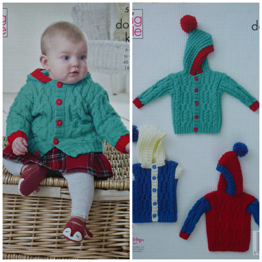 DIGITAL KNITTING PATTERN Baby Cable Hoodie Jumper, Gilet & Jacket DK King Cole 5139