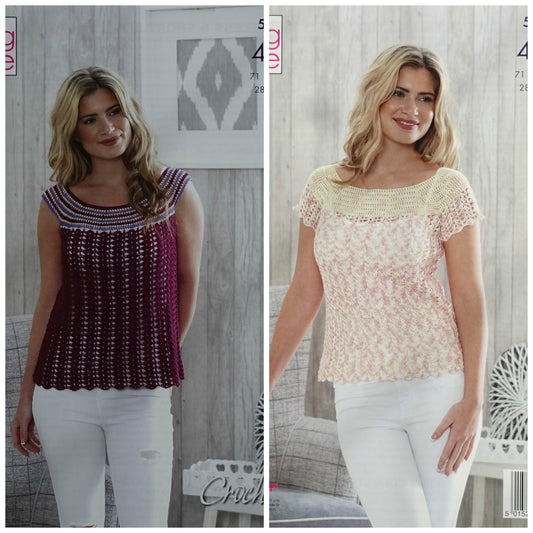 DIGITAL Crochet Pattern Ladies Short Sleeve or Sleeveless sideways Tops Giza Cotton 4ply King Cole 5144