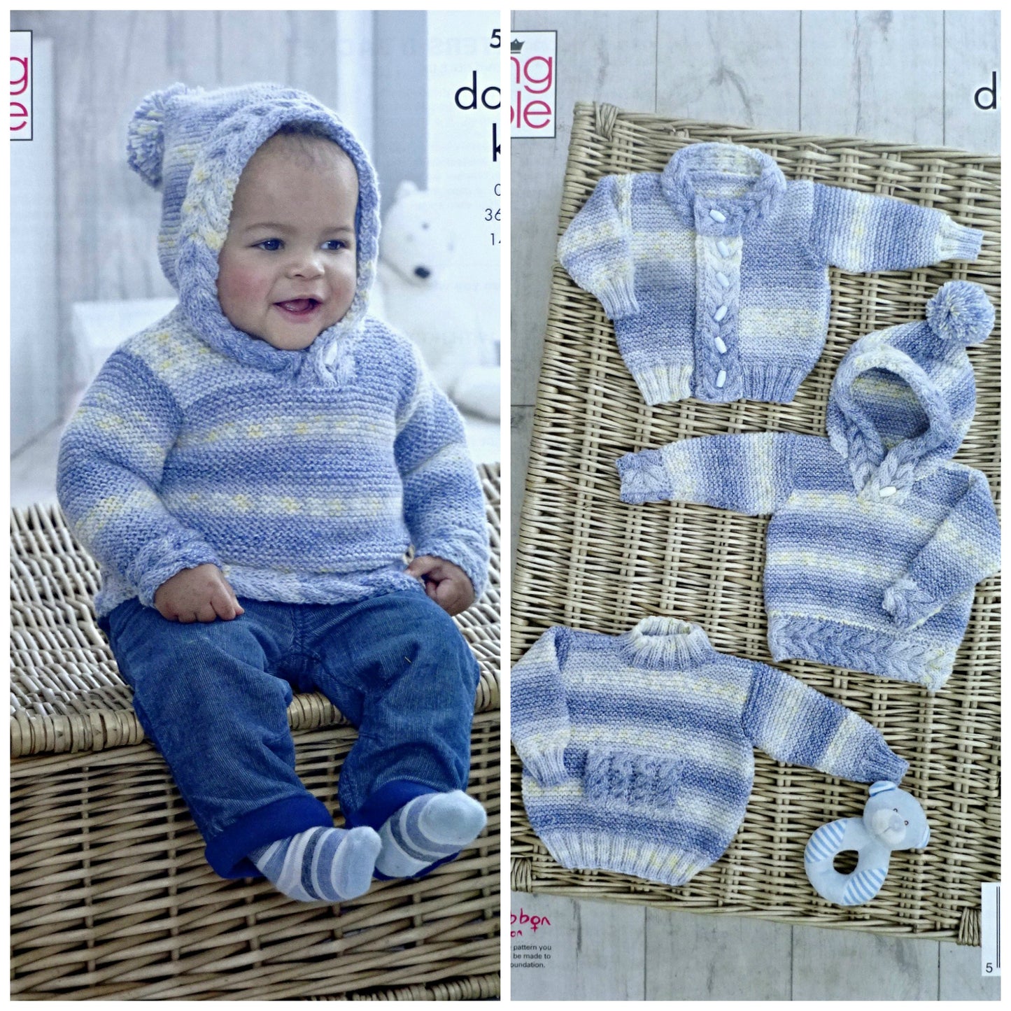 DIGITAL Knitting Pattern Baby Cable Jacket, Hoodie & Jumper DK King Cole 5159