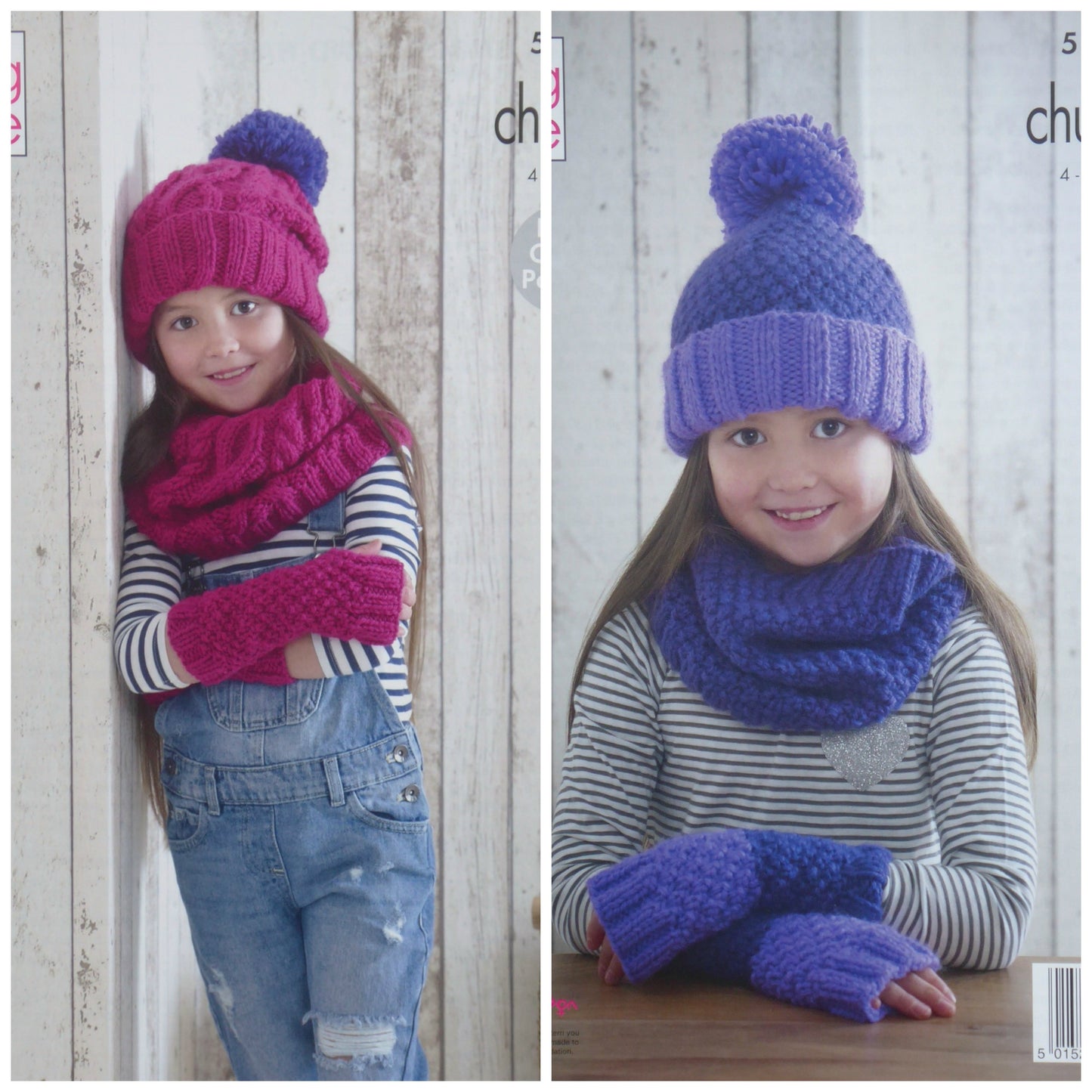 DIGITAL Knitting Pattern Girls Easy Knit Snood, Cowl, Mitts and Hat Chunky King Cowl 5167