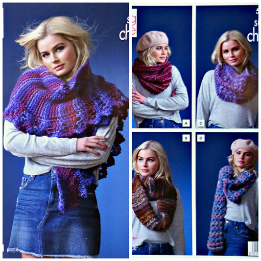 DIGITAL Knitting Pattern Ladies Snoods/Cowls and Shawls/Wraps Orbit Super Chunky 5177