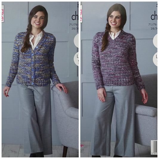 DIGITAL Knitting Pattern Ladies Easy Knit Jumper & Cardigan Shadow Chunky 5187