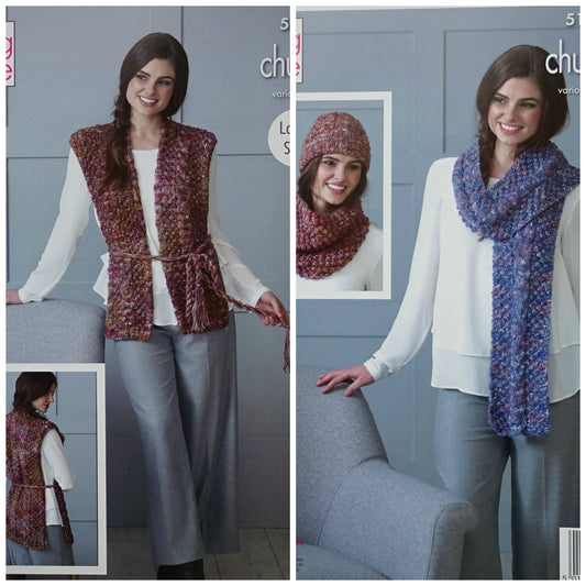 DIGITAL Knitting Pattern Ladies Wrap/Tabbard, Cable Hat, Scarf and Cowl Shadow Chunky 5192