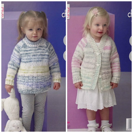DIGITAL Knitting Pattern Childrens Easy Knit Jumper and Cardigan Chunky King Cole 5209