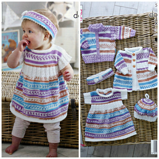 DIGITAL Knitting Pattern Baby Cardigans & Hooded Top/Dress Cherish DK King Cole 5219