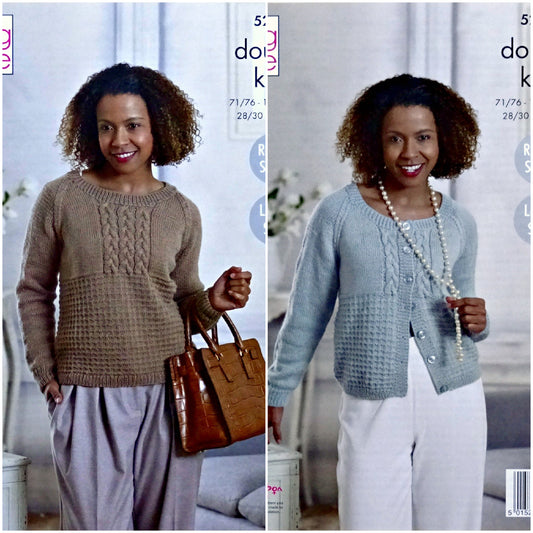 DIGITAL Knitting Pattern Ladies Cable Panel Cardigan and Waistcoat DK King Cole 5224
