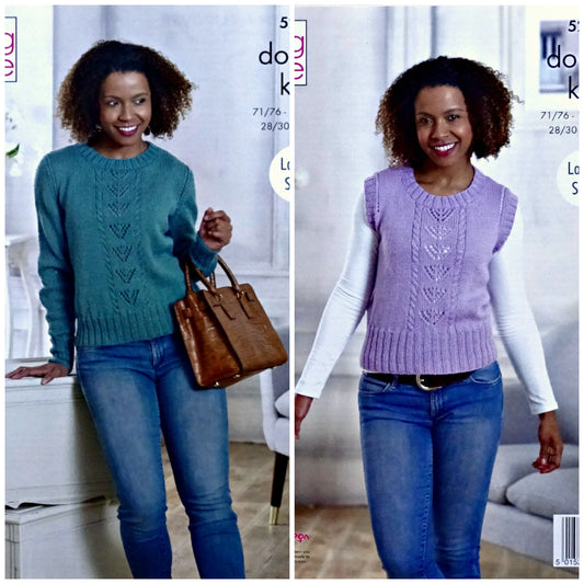 DIGITAL Knitting Pattern Ladies Lace Panel Jumper and Slipover DK King Cole 5227