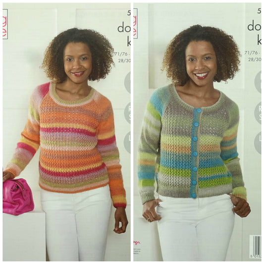 DIGITAL Knitting Pattern Ladies Easy Lace Jumper and Cardigan Riot DK King Cole 5230