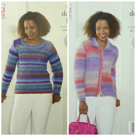 DIGITAL Knitting Pattern Ladies Easy Lace Jumper and Jacket with Collar Riot DK King Cole 5231