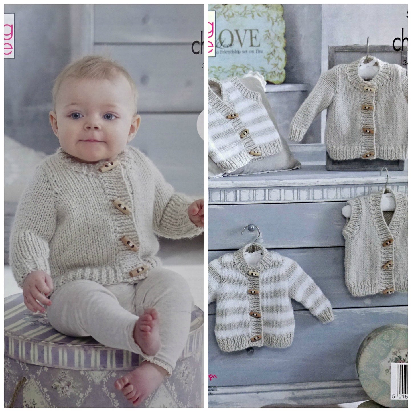 DIGITAL Knitting Pattern Easy Knit Baby Cardigans & Waistcoat Chunky King Cole 5236