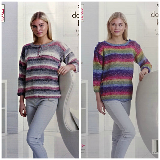 DIGITAL Knitting Pattern Ladies Jumper with Button Neck or Button Shoulders DK King Cole 5249