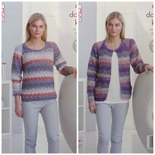 DIGITAL Knitting Pattern Ladies Textured Jumper and Cardigan DK King Cole 5250