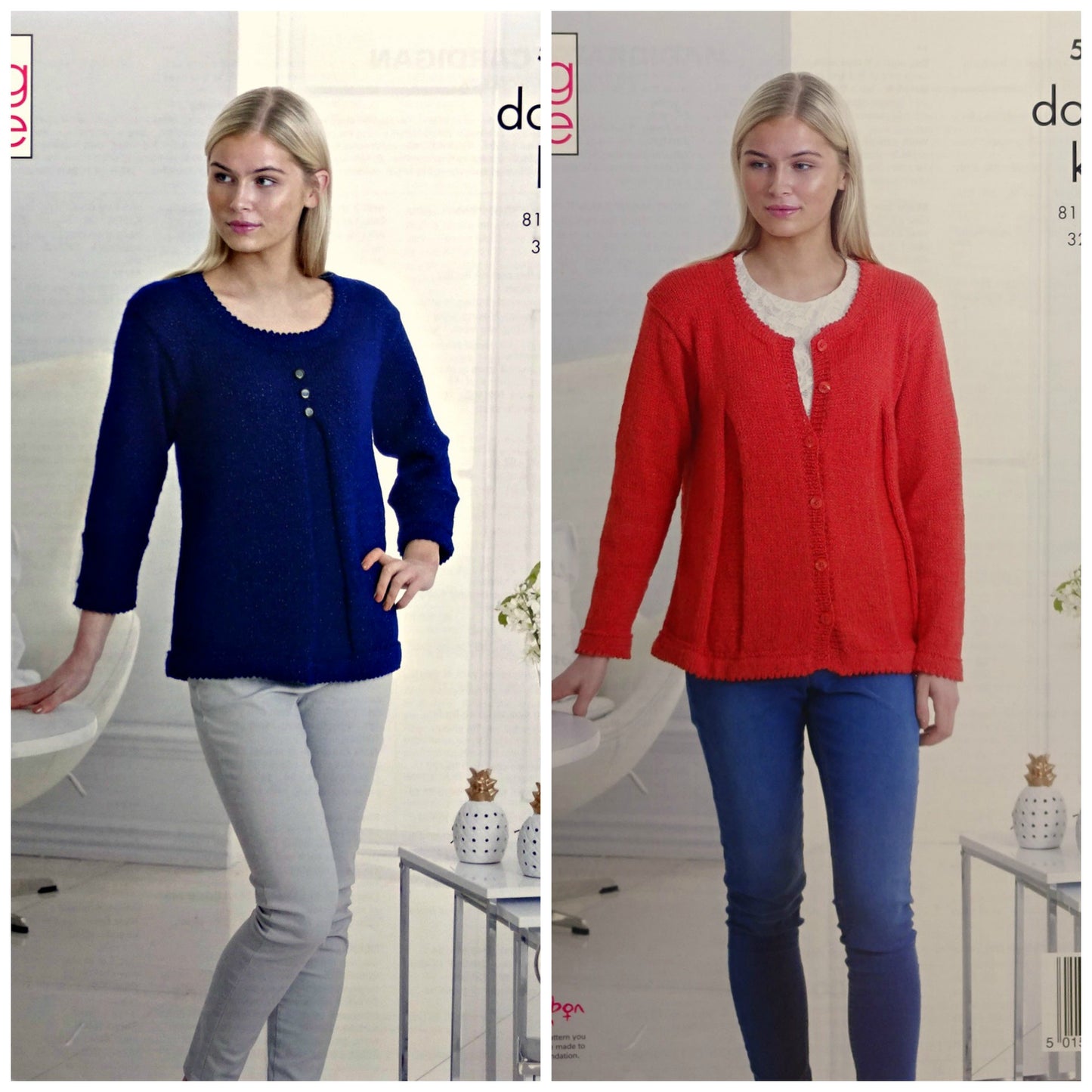 DIGITAL Knitting Pattern Ladies Top and Cardigan with Picot Hems Glitz DK King Cole 5252