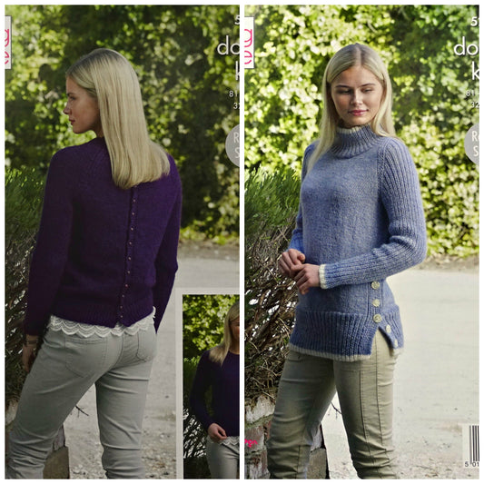DIGITAL Knitting Pattern Ladies Back or Side Fastening Jumpers DK King Cole 5254