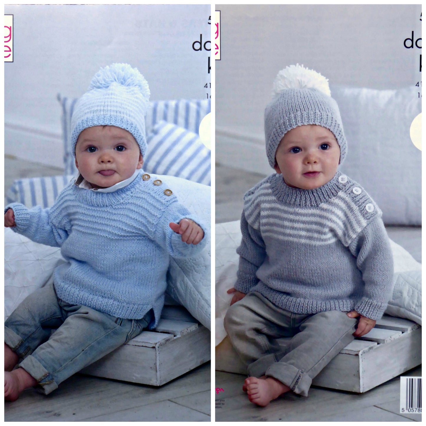 DIGITAL Knitting Pattern Baby's Striped Jumpers & Hats DK King Cole 5255