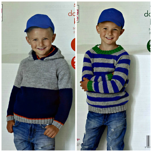 DIGITAL Knitting Pattern Childrens Easy Knit Round Neck & Hooded Jumpers DK King Cole 5260