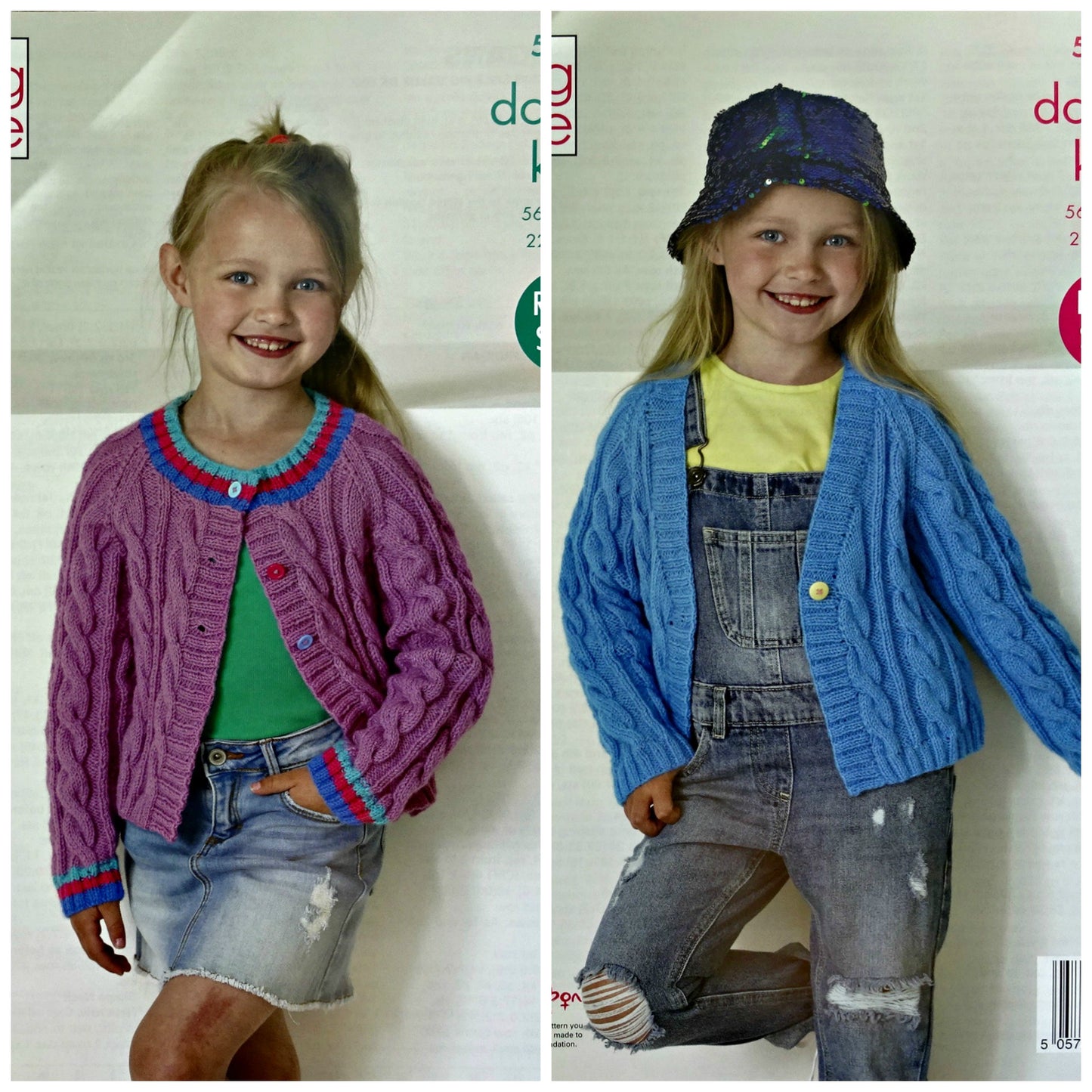 DIGITAL Knitting Pattern Childrens Cable Cardigans DK King Cole 5262