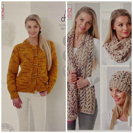 DIGITAL Knitting Pattern Ladies Easy Knit Jumper, Hat, Scarf and Cowl Super Chunky King Cole 5279