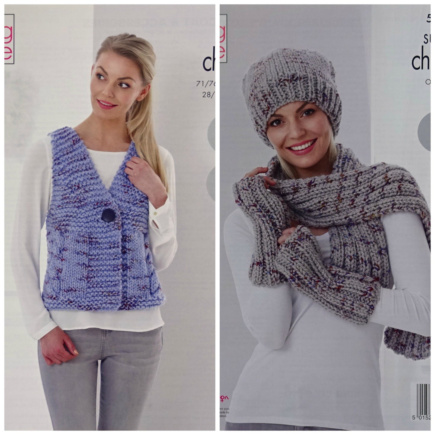 DIGITAL Knitting Pattern Ladies Waistcoat and Hat, Scarf Wristwarmers Super Chunky King Cole 5280