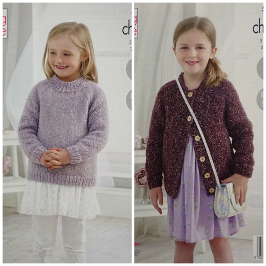 DIGITAL Knitting Pattern Girls Very Easy Knit Cardigan and Jumper Chunky King Cole 5284