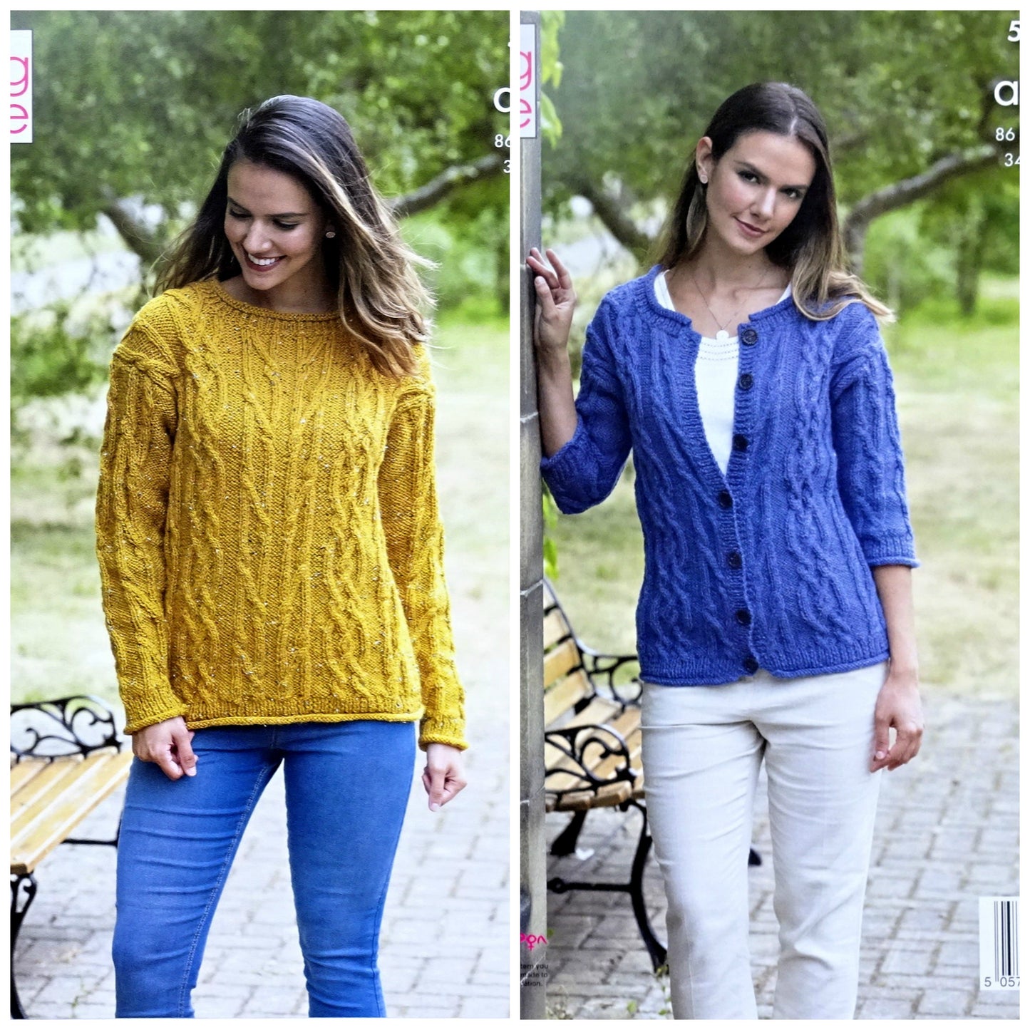 DIGITAL Knitting Pattern Ladies Cable Jumper and Cardigan with Roll Hems Aran 5300 King Cole
