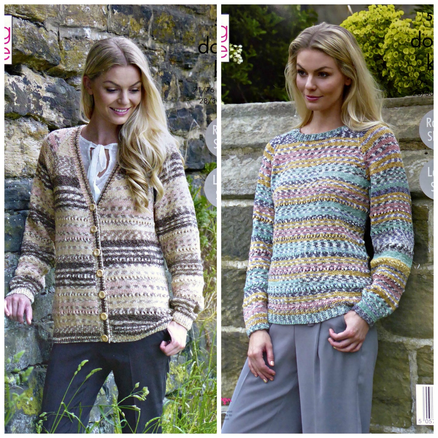DIGITAL Knitting Pattern Ladies Easy Knit Round Neck Jumper & V-Neck Cardigan Drifter DK King Cole 5304