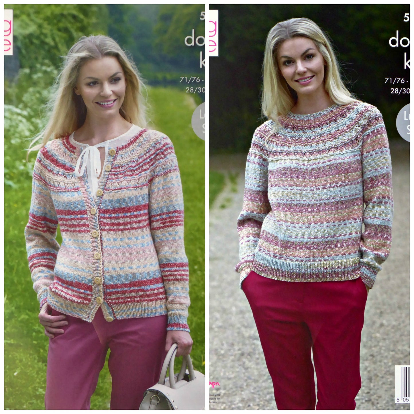 DIGITAL Knitting Pattern Ladies Lace Yoke Jumper and Cardigan Drifter DK King Cole 5305