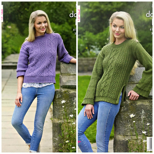 DIGITAL Knitting Pattern Ladies Cable Jumpers in 2 Lengths DK King Cole 5312