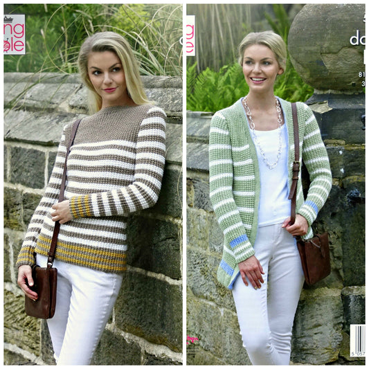 DIGITAL Knitting Pattern Ladies Striped Textured Cardigan and Jumper DK King Cole 5313