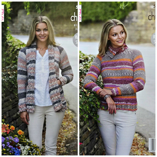 DIGITAL Knitting Pattern Ladies Jacket with Cable Cuffs and Jumper with Cable Hems Chunky 5314