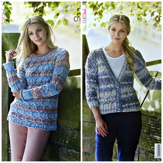 DIGITAL Knitting Pattern Ladies Cable Jumper and Cardigan Chunky 5315