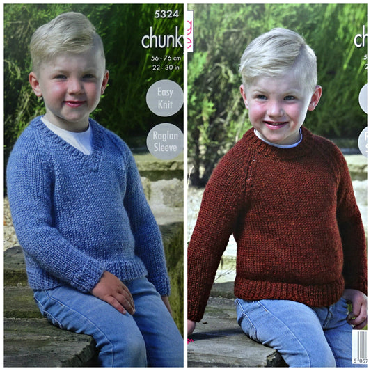 DIGITAL Knitting Pattern Childrens Very Easy Knit Jumpers Chunky King Cole 5324