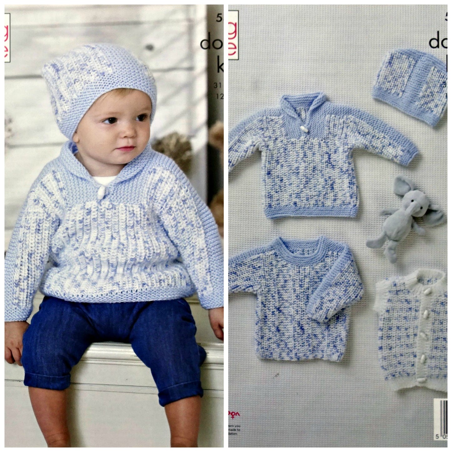 DIGITAL Knitting Pattern Baby Jumpers, Waistcoat and Hat Cherish DK King Cole 5331