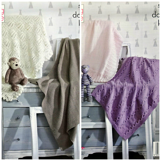 DIGITAL Knitting Pattern 4 Styles of Baby Blankets DK King Cole 5333
