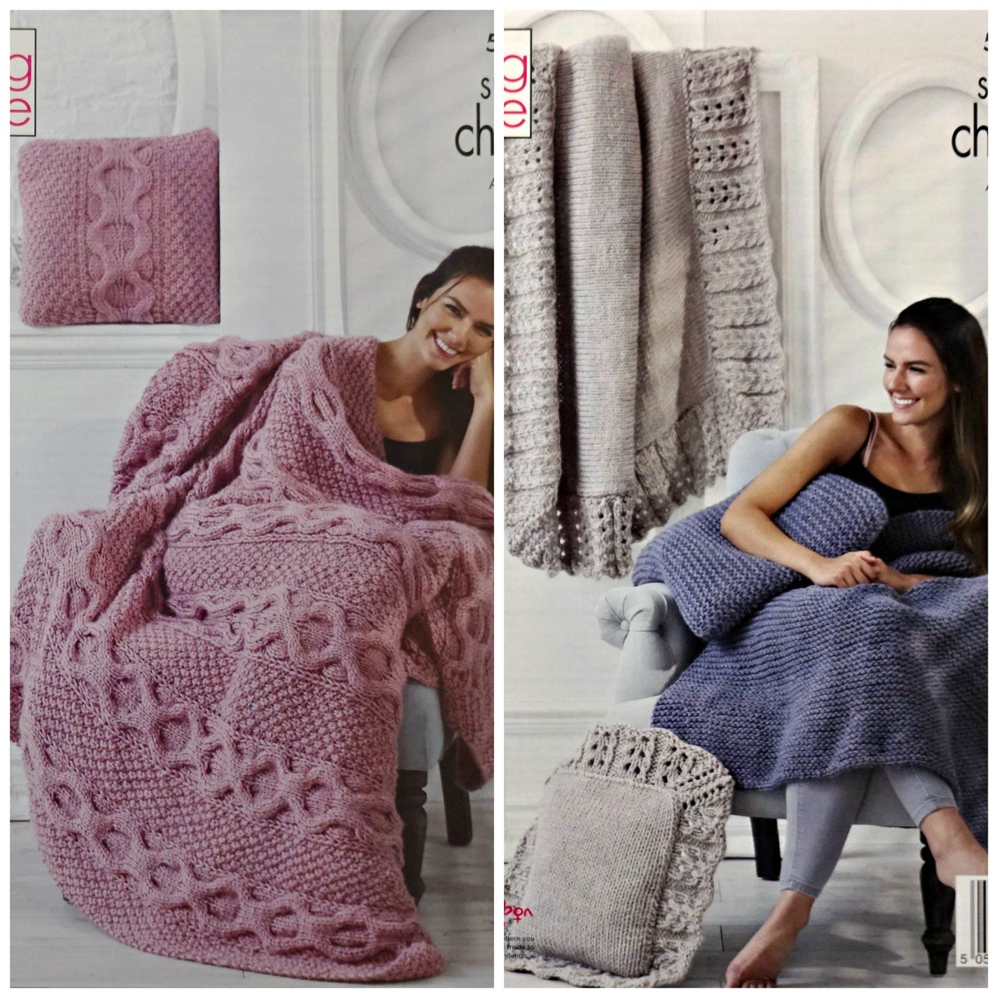 DIGITAL Knitting Pattern Blankets/Throws & 3 design Cushions Super Chunky King Cole 5339