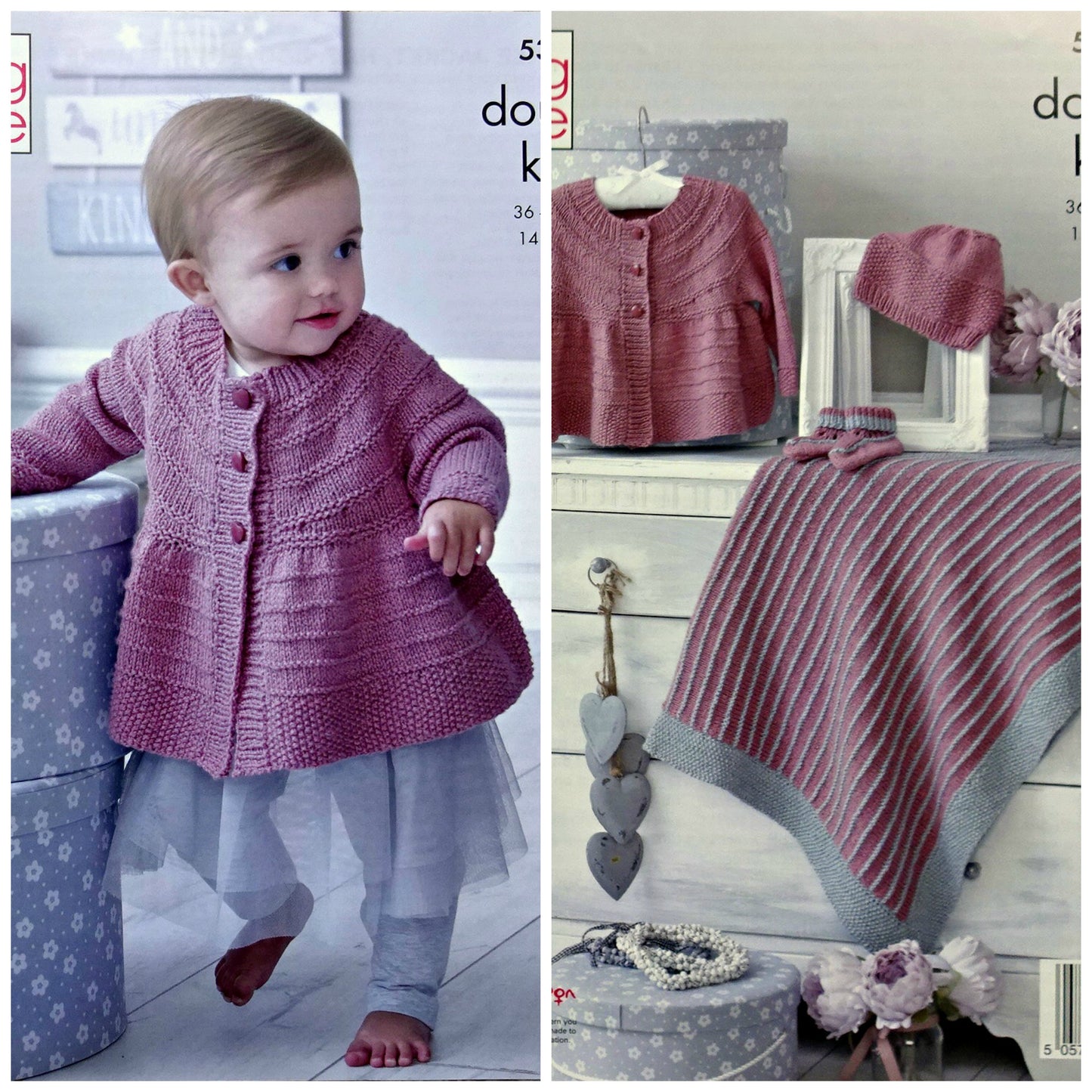 DIGITAL Knitting Pattern Babies Cardigan, Hat, Striped Blanket & Bootees DK King Cole 5343