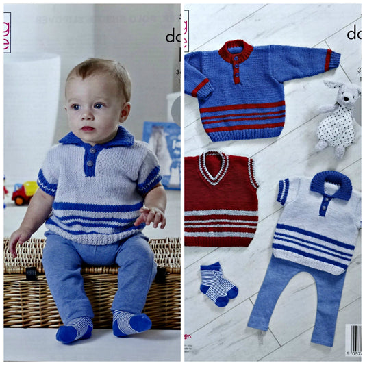 DIGITAL Knitting Pattern Baby 3 Styles Traditional Stripe Jumper Comfort DK King Cole 5353