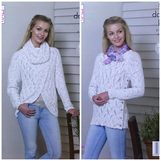 DIGITAL Knitting Pattern Ladies Lace Cardigan Cowl & Jumper Cottonsoft DK King Cole 5361