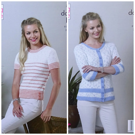 DIGITAL Knitting Pattern Ladies Striped Cardigan and Jumper DK King Cole 5362