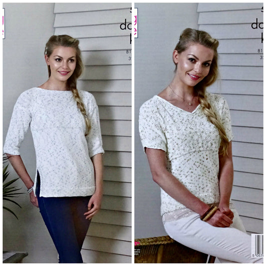 DIGITAL Knitting Pattern Ladies Tunic & Top Textured Yoke Cottonsoft DK King Cole 5363