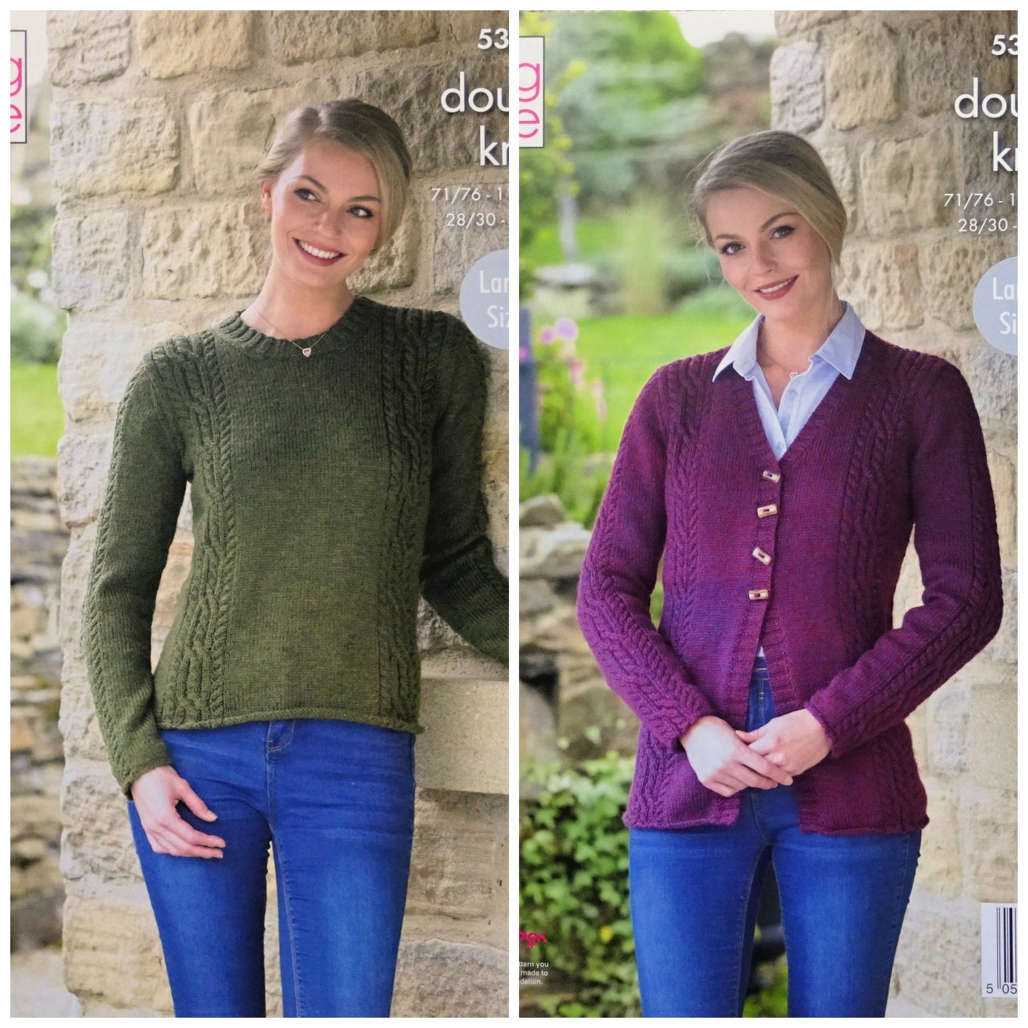 DIGITAL Knitting Pattern Ladies Long Sleeve Cable Jumper and Cardigan DK King Cole 5364
