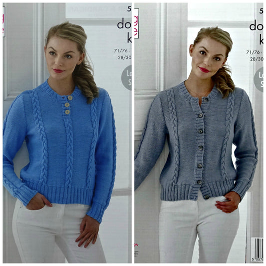 DIGITAL Knitting Pattern Ladies Cable Jumper and Cardigan Cottonsoft DK King Cole 5368