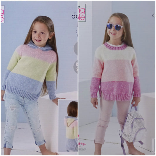 DIGITAL Knitting Pattern Childrens Easy Knit Striped Jumper & Hoodie DK 5376 King Cole