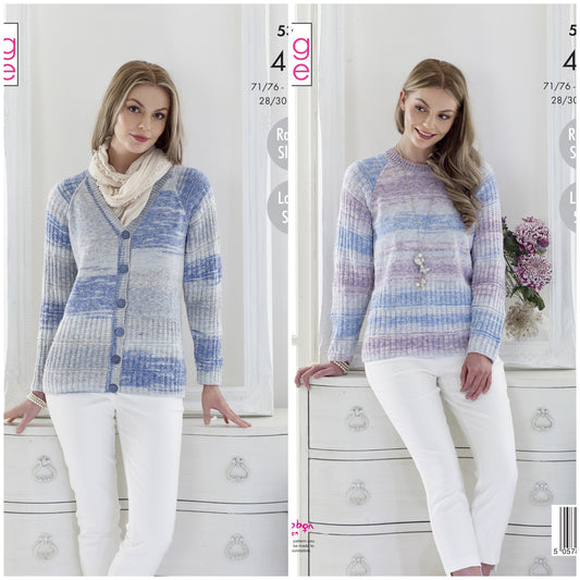 DIGITAL Knitting Pattern Ladies Deep Fancy Rib Cardigan and Jumper 4ply 5383 King Cole