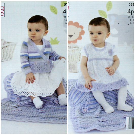 DIGITAL Knitting Pattern Baby Pinafore Dress, Blanket and Cardigan 4ply King Cole 5390