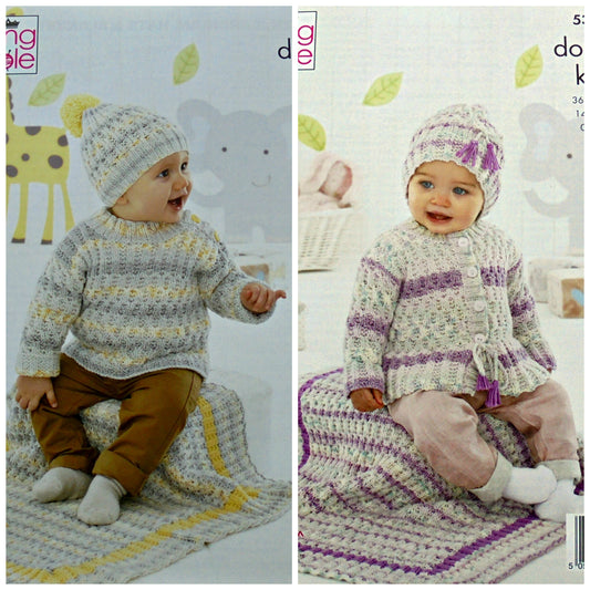 DIGITAL Knitting Pattern Baby Coat Jumper Blanket and Hats DK King Cole 5391